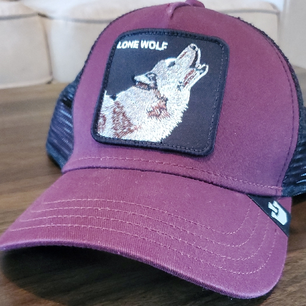Lone Wolf Burgundy and Black Trucker Hat